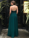 Halter Green Chiffon Floor Length Pleats Prom Dress