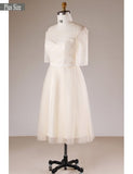 Short Sleeves Lace Plus Size Champagne Off Shoulder Wedding Dress