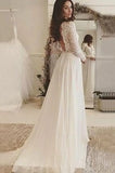 Lace Chiffon Boho V-neckline Long Sleeve Wedding Dress