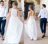 Floor Length A-Line Cheap Halter Tulle Wedding Dress