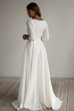 Scoop Satin A Line Simple Long Sleeves Wedding Dress