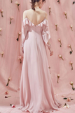 Pink Chiffon Simple A Line Ruffles Long Prom Dress