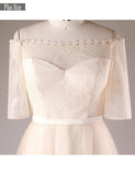 Short Sleeves Lace Plus Size Champagne Off Shoulder Wedding Dress