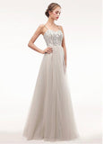 Tulle Spaghetti Straps Champagne Beading A-line Prom Dress 