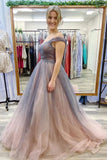 Off The Shoulder Tulle Beading A-Line Ombre Long Prom Dress