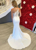 White Mermaid Satin Appliques See Through Wedding Dress