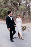 A-Line White Chiffon Appliques Long Sleeve Wedding Dress