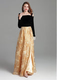 Velvet & Organza Off-the-shoulder Champagne Black Prom Dress