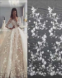 Ball Gown Appliques Long Sleeve Scoop Tulle Bridal Wedding Dress