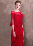 Lace Jewel Beadings Red Sheath/Column Evening Dress