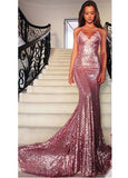 Dazzling Sequin Lace Spaghetti Straps Mermaid Evening Dress