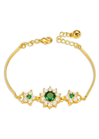 18K Gold Plated Bracelet Flowers with Emerald
