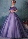 Spaghetti Straps Ball Gown Prom Dresses With Handmade Flowers
