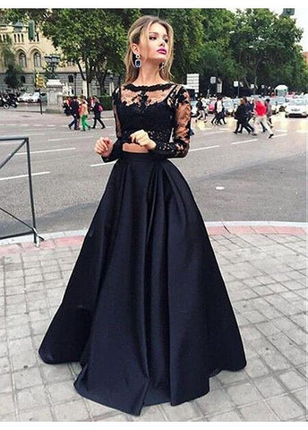 Black Two Pieces A-Line Prom Dress With Lace Appliques
