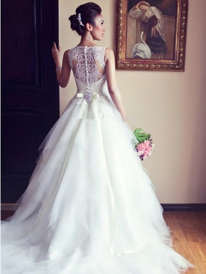 princess polly baby blue dress Back Bateau Neck Tulle A-Line Wedding Dress – Sassymyprom