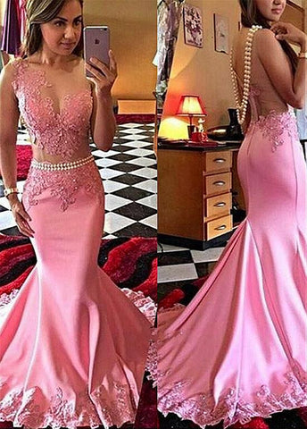 Pink Tulle & Satin Mermaid Evening Dress