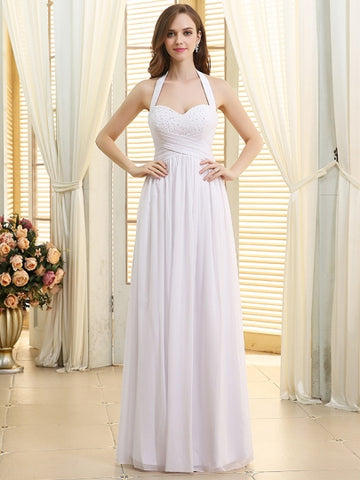 Halter Neck Lace-Up Beach Wedding Dress US2 / White Halter Neck Lace-Up Beach Wedding Dress US2 / White