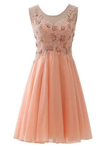 Fabulous Chiffon Scoop Neckline Knee-length A-line Homecoming Dresses With Beaded Lace Appliques