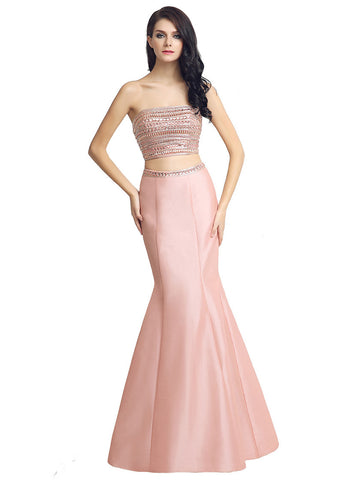 Marvelous Satin Strapless Neckline Two-piece Mermaid Evening Dresses With Beadings