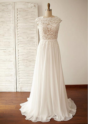 Tulle & Chiffon Asymmetrical A-line Wedding Dresses With Lace Applique Sassymyprom Tulle & Chiffon Asymmetrical A-line Wedding Dresses With Lace Applique Sassymyprom