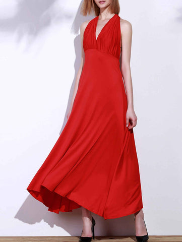 Red Backless Convertible Maxi Dress