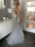Trumpet Mermaid Sequin Silver Sparkle Tulle Prom Dress