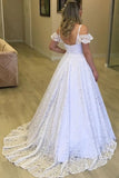 Straps Lace A Line Boho Off The Shoulder Wedding Dress