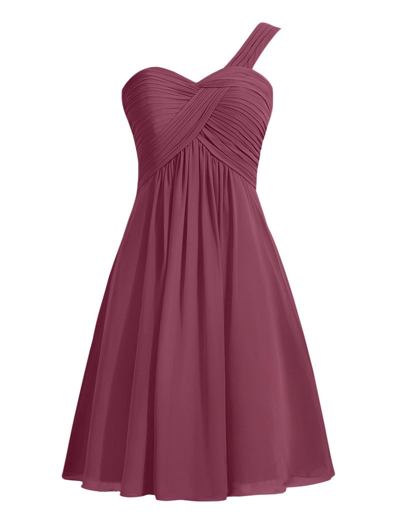 Ruffles One-shoulder Short Burgundy Bridesmaid Dress US8 / Black Ruffles One-shoulder Short Burgundy Bridesmaid Dress US8 / Black