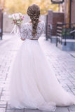 Lace Top Scoop Two Piece Long Sleeves Tulle Wedding Dress