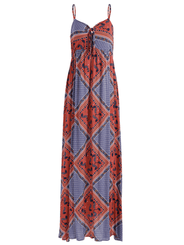 Cheap Bow Tie Tribal Print Slip Maxi Dress