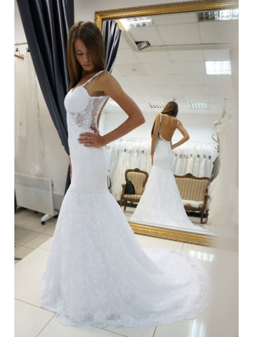 Backless Lace Court Train Mermaid Wedding Dress