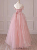 Off Shoulder Beading Pink Tulle Princess Prom Dress