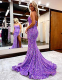 Sequin Purple Sweetheart Prom Dress With Split