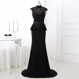 Black Lace High Neck Sheath Column Prom Dress