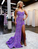 Sequin Purple Sweetheart Prom Dress With Split