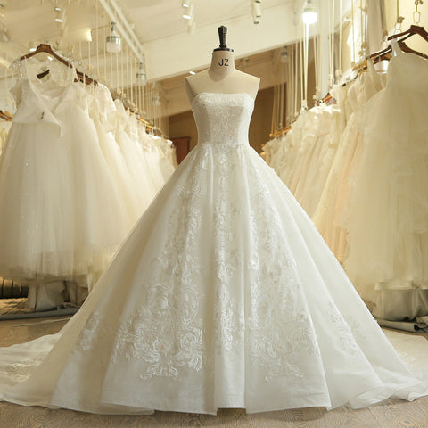 Princess Strapless Applique Lace Wedding Dress 