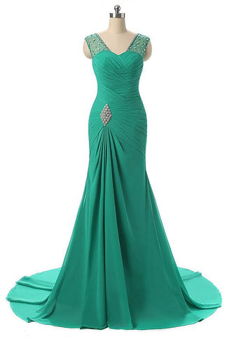 Green Mermaid Evening Dresses With Beadings