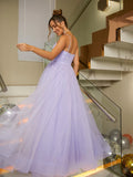 Open Back  Purple Lilac Long Prom Dress With Slit
