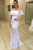 Tulle Sheath Column See Through Off The Shoulder Lace Wedding Dress