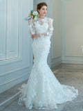 Long Sleeves Lace Mermaid Wedding Dress