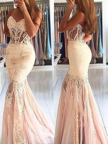 Trumpet Mermaid Sweetheart Tulle Lace Prom Dress