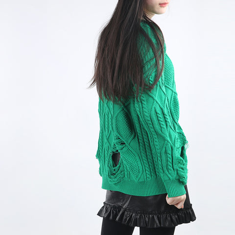 Solid Hollow Solid Color Round Neck Sweater