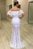 Tulle Sheath Column See Through Off The Shoulder Lace Wedding Dress
