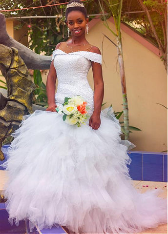 Tulle Jewel Ruffles Beading Mermaid Wedding Dress – Sassymyprom