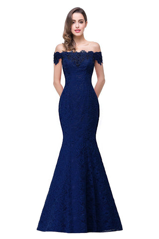 Off Shoulder Lace Long Bridesmaid Maxi Prom Dress 