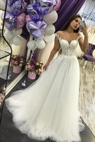 Tulle Appliques Romantic Off The Shoulder A Line Wedding Dress
