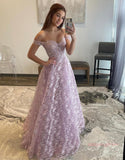 Pink Off The Shoulder Lace Long Prom Dress