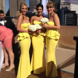 Mermaid Yellow Sheath Strapless Bridesmaid Dress