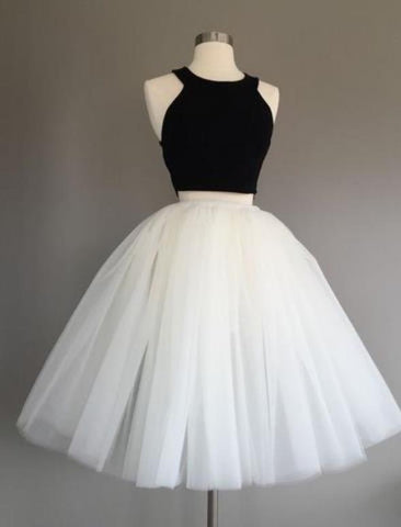 Black Top White Tutu Skirt Two Piece Homecoming Dress