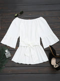 White Flare Sleeve Belted Blouse